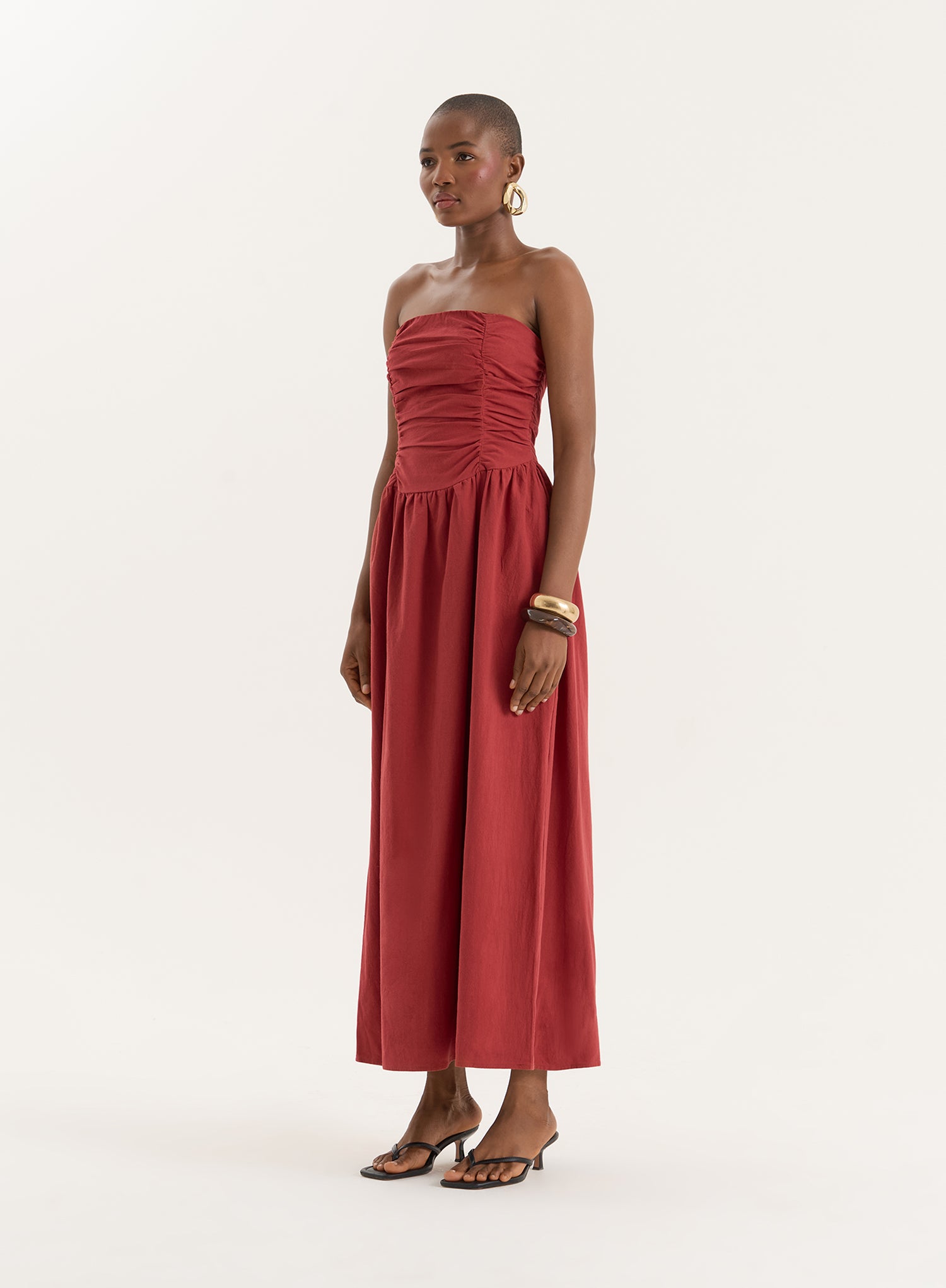 Rust Bandeau Ruched Detail Maxi Dress- Mikayla
